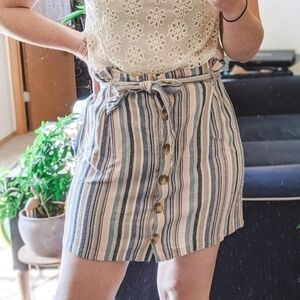 New Look Linen Blend Paper Bag Waist Mini Skirt